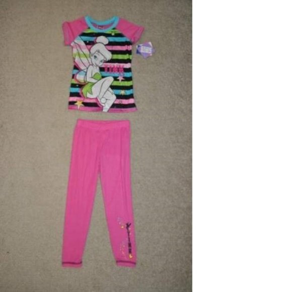 *Disney Tinkerbell Pajamas sz 4/6 Pink Short Sleeve Shirt & Pants & Lip 7 Pc Set - Picture 3 of 7